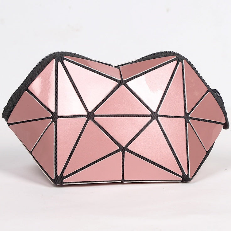 Fashion Geometric Cosmetic Bag For Women Ladies Zipper Bag  Cosmetics Organizer Pink The Khan Shop