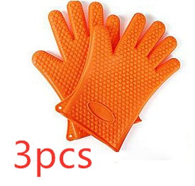 Food Grade Silicone Heat Resistant BBQ Glove  oven Orange-3pcs The Khan Shop