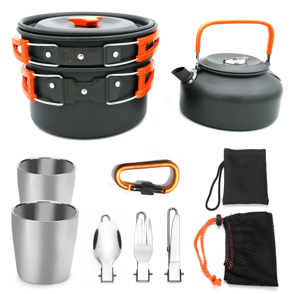 Outdoor Camping Cookware Travel Tableware Cutlery Utensils Hiking Picnic Camping Cookware Set  CookWare Orange The Khan Shop
