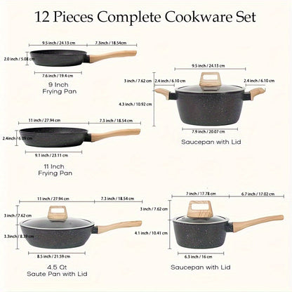 12 POTS and pans Set, Non-stick Cookware Set, Induction Cookware KHAN SHOP LLC made in cookware