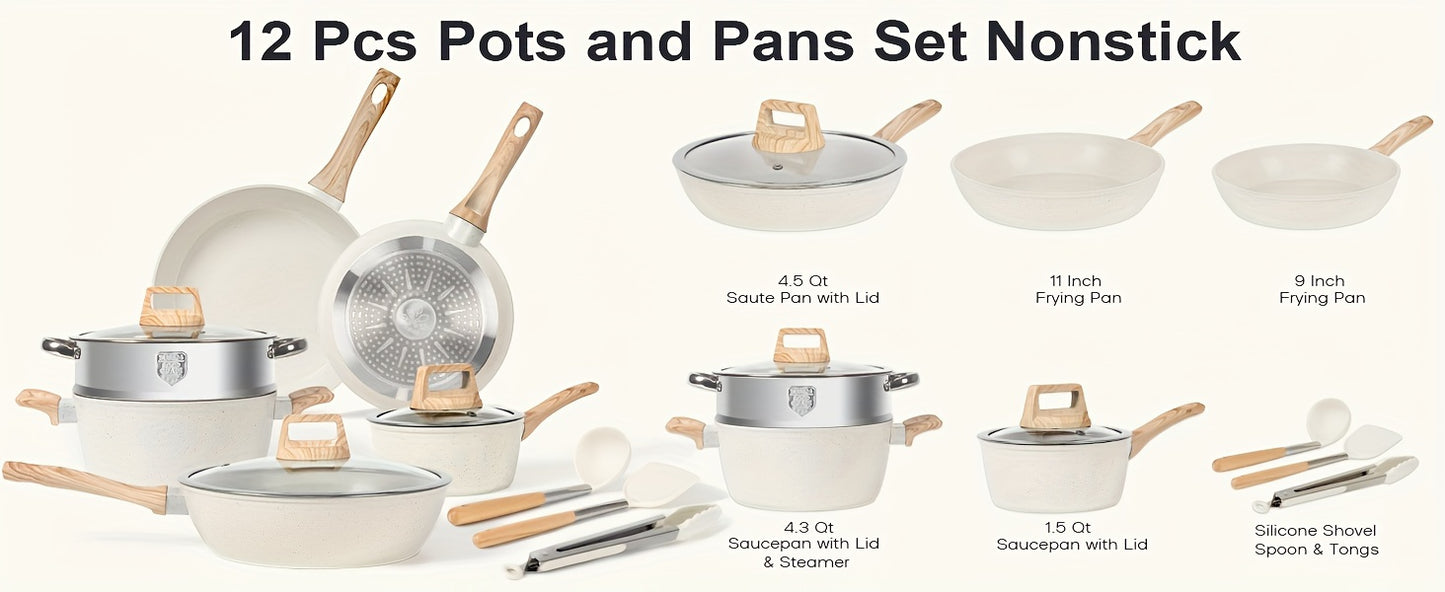 12 POTS and pans Set, Non-stick Cookware Set, Induction Cookware KHAN SHOP LLC made in cookware