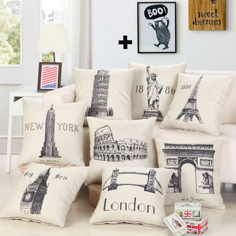 Great Buildings Print Pillow Cases London Paris New York Decorative Pillows  Throw Pillows  The Khan Shop