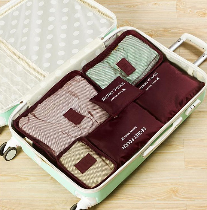 Durable Waterproof Nylon Packing Cube Travel Organizer Bag  Cosmetics Organizer Red-wine The Khan Shop