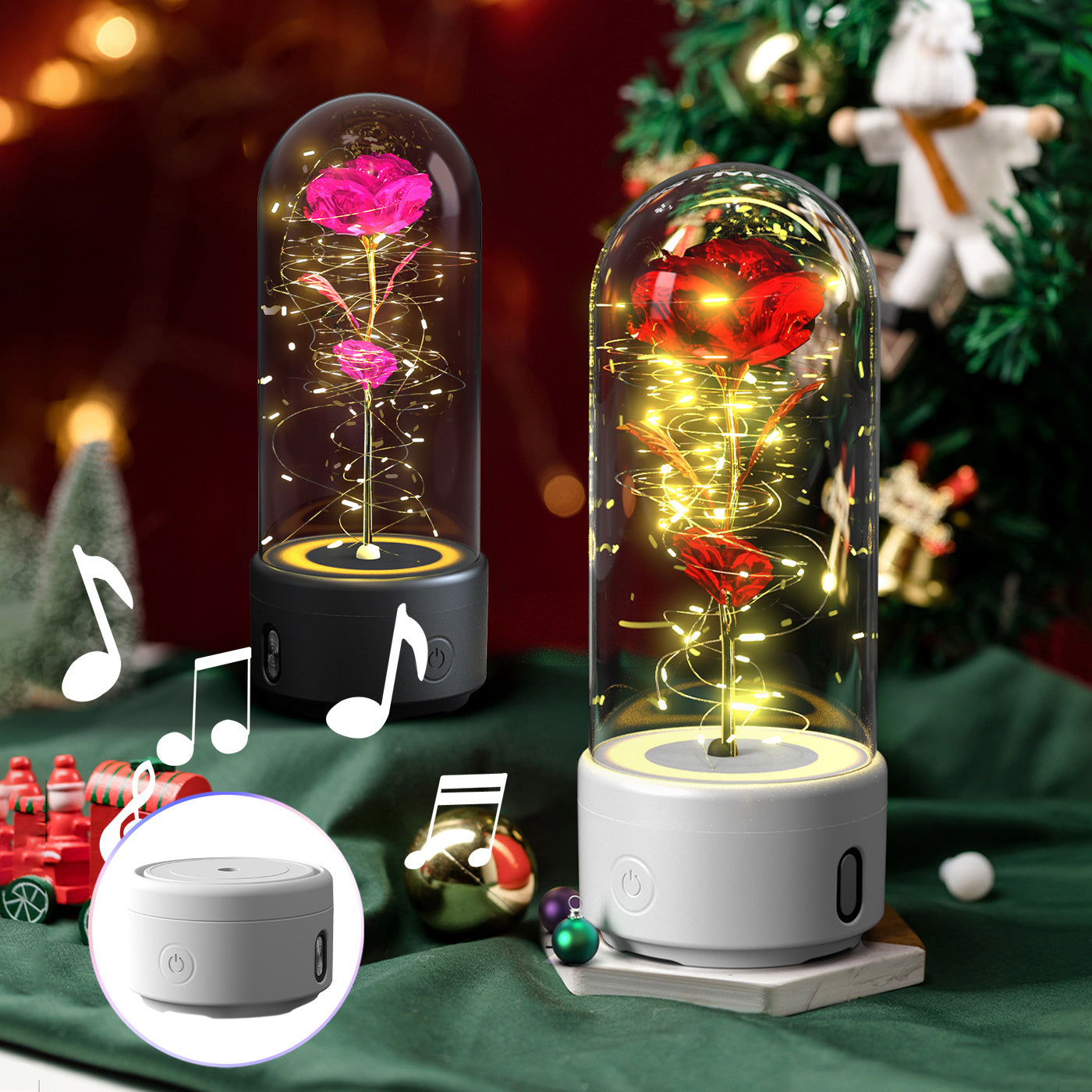 Creative 2 In 1 Rose Flowers LED Light And Bluetooth Speaker Valentine's Day The Khan Shop