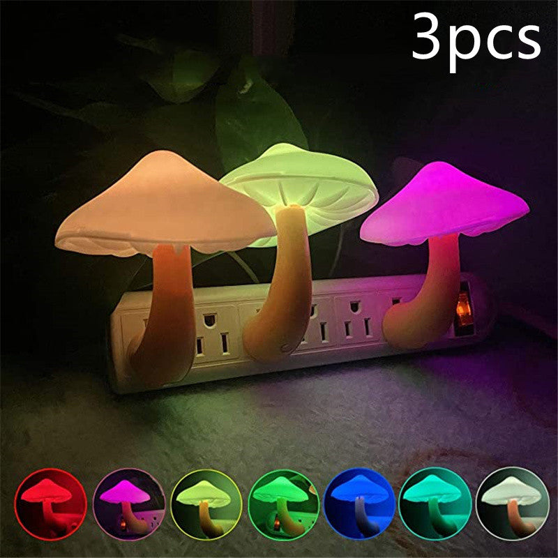 LED Night Light Mushroom Wall Socket Lamp  Wall Decoration Mushroom-US-Colorful-3pcs The Khan Shop