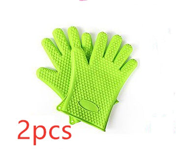 Food Grade Silicone Heat Resistant BBQ Glove  oven Green-2pcs The Khan Shop