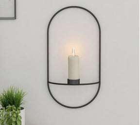 3D Metal Candle Holder Geometric Round Candlestick  Wall Decoration Black-A The Khan Shop