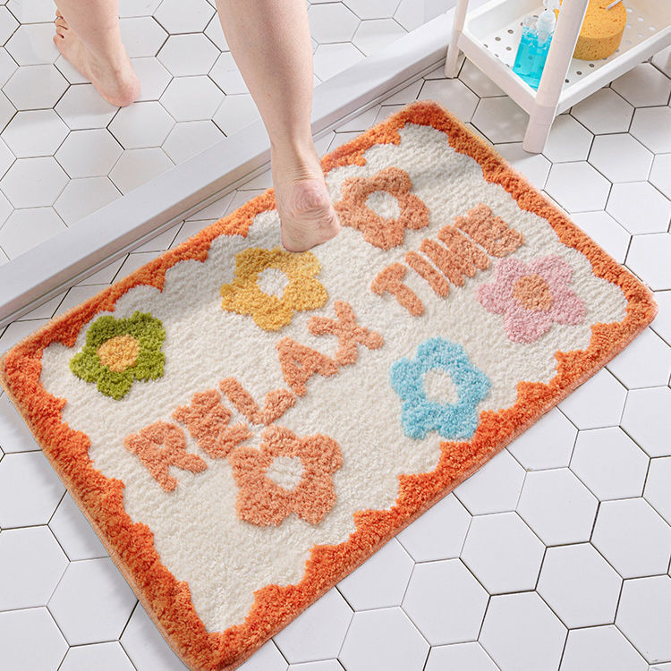 1PC Ins Simple Bathroom Floret Carpet Flower Area Rugs Anti Slip  Area Rugs Orange-50x80cm The Khan Shop