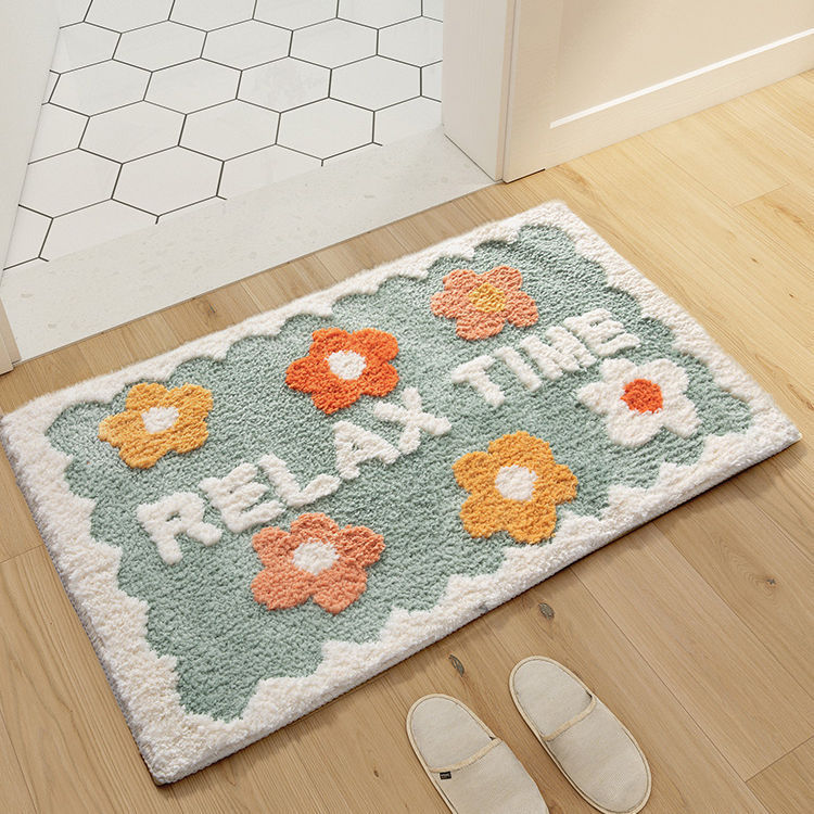 1PC Ins Simple Bathroom Floret Carpet Flower Area Rugs Anti Slip  Area Rugs Green-50x80cm The Khan Shop