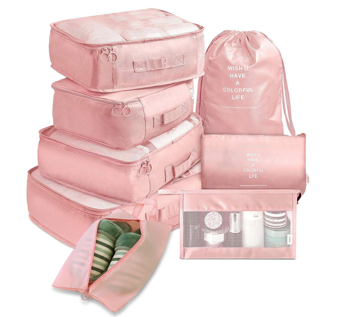 8-piece Set Luggage Divider Bag Travel Storage  Cosmetics Organizer Pink-8-piece-set The Khan Shop