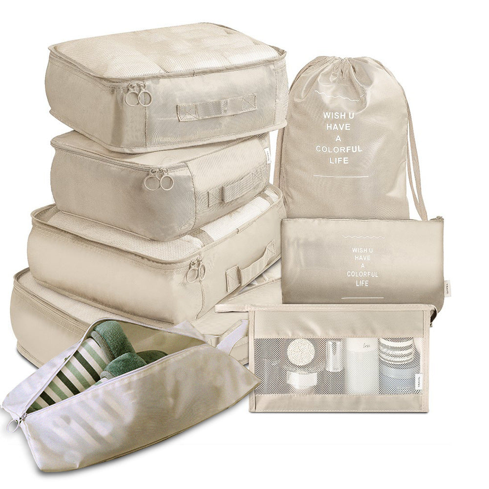 8-piece Set Luggage Divider Bag Travel Storage  Cosmetics Organizer Beige-8-piece-set The Khan Shop