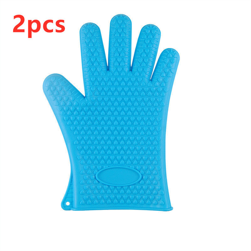 Food Grade Silicone Heat Resistant BBQ Glove  oven Blue-2pcs The Khan Shop