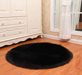 Round Soft Faux Sheepskin Fur Area Rugs  Area Rugs Black-90cm The Khan Shop