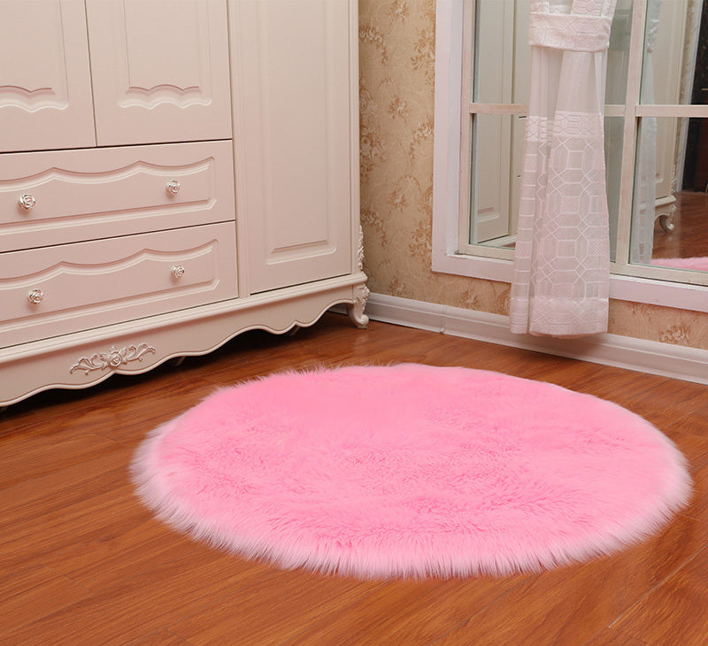 Round Soft Faux Sheepskin Fur Area Rugs  Area Rugs Pink-90cm The Khan Shop