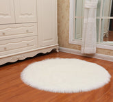 Round Soft Faux Sheepskin Fur Area Rugs  Area Rugs Beige-90cm The Khan Shop