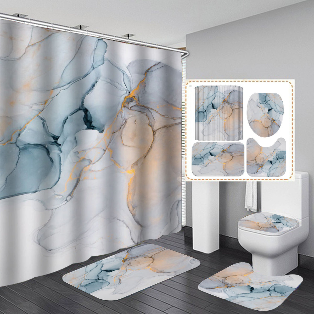 Beautiful Modern Shower Curtains 3D Bathroom Curtain Set The Khan Shop