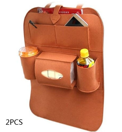 Multi-Purpose Auto Seat Organizer Bag  Cosmetics Organizer Brown-2pcs The Khan Shop