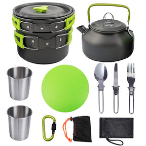 Outdoor Camping Cookware Travel Tableware Cutlery Utensils Hiking Picnic Camping Cookware Set  CookWare Green-B The Khan Shop