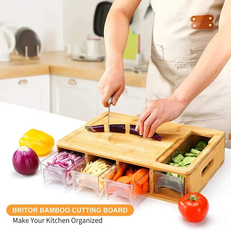 1pc, Bamboo Cutting Board with Sliding Tray - Convenient Kitchen Utensil for Chopping and Fruit Cutting - Apartment Essential -  CookWare KHAN SHOP LLC 