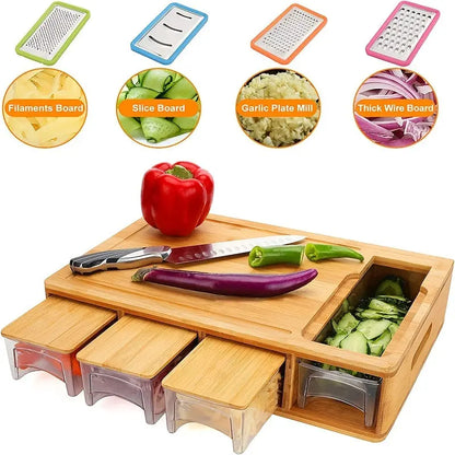 1pc, Bamboo Cutting Board with Sliding Tray - Convenient Kitchen Utensil for Chopping and Fruit Cutting - Apartment Essential -  CookWare KHAN SHOP LLC 