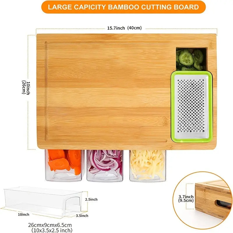 1pc, Bamboo Cutting Board with Sliding Tray - Convenient Kitchen Utensil for Chopping and Fruit Cutting - Apartment Essential -  CookWare KHAN SHOP LLC 