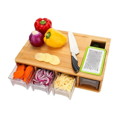 1pc, Bamboo Cutting Board with Sliding Tray - Convenient Kitchen Utensil for Chopping and Fruit Cutting - Apartment Essential -  CookWare KHAN SHOP LLC 