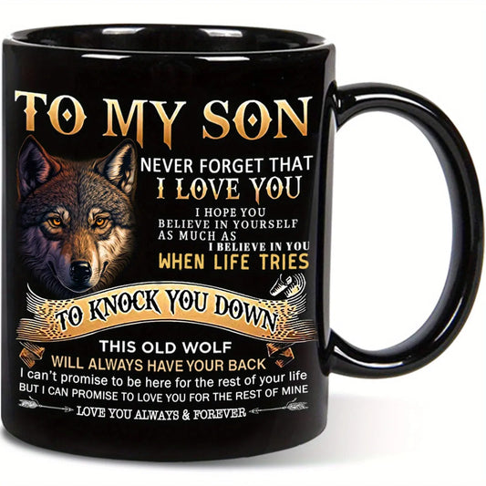 1pc, Black Wolf Ceramic Coffee Mug - Perfect Christmas Gift -  DrinkWare KHAN SHOP LLC Black-11oz