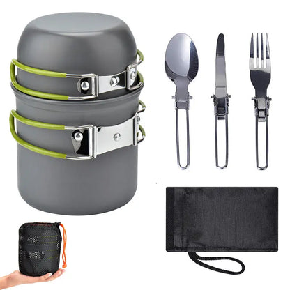 1pc Durable Stainless Steel Camping Cookware Set with Forks -  CookWare KHAN SHOP LLC Green-color-Box