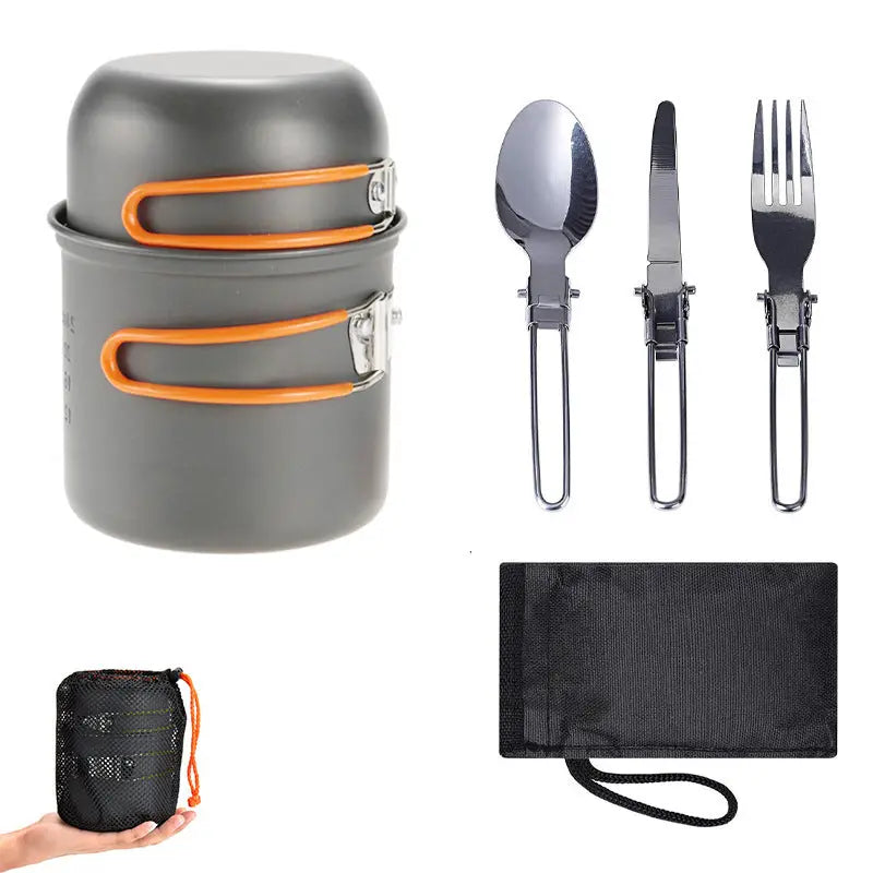 1pc Durable Stainless Steel Camping Cookware Set with Forks -  CookWare KHAN SHOP LLC Orange-color-Box