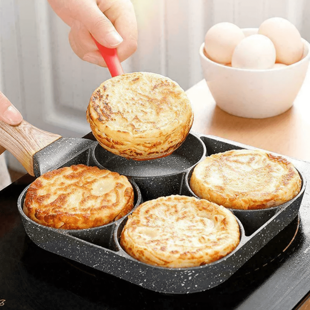 1pc Non-Stick Egg and Hamburger Frying Pan with Wooden Handle for Induction Cooker-Non-Stick Frying Pan KHAN SHOP LLC made in cookware