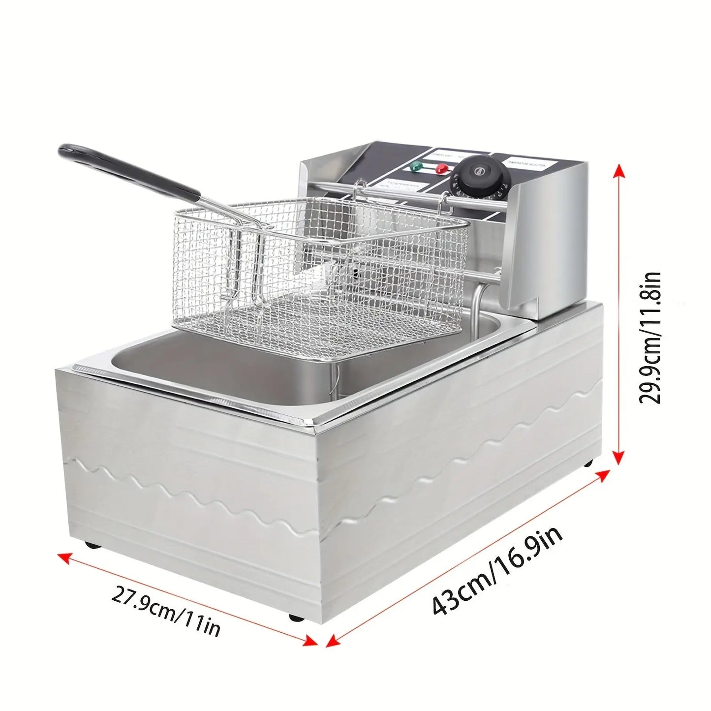 1pc, Stainless Steel Countertop Deep Fryer with Basket -  CookWare KHAN SHOP LLC 6.3QT-1.59gal