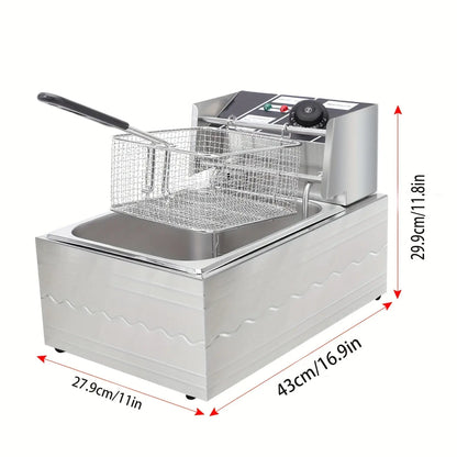 1pc, Stainless Steel Countertop Deep Fryer with Basket -  CookWare KHAN SHOP LLC 6.3QT-1.59gal