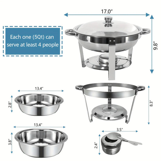 2/4/6/8/10pcs Pot, Full Size Stainless Steel Chafing Dish Buffet Set -  ServeWare KHAN SHOP LLC 