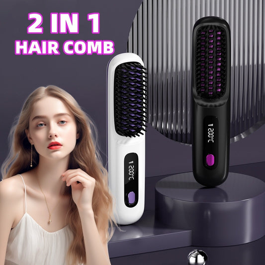 2 In 1 Straight Hair Comb Wireless Hair Straightener Brush The Khan Shop Fashion