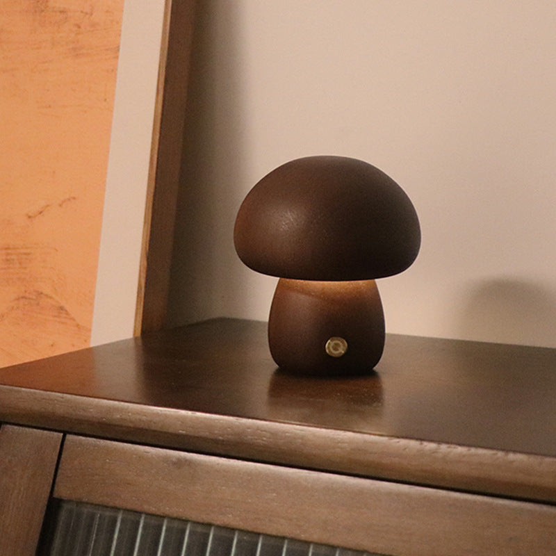 INS Wooden Cute Mushroom LED Night Light With Touch Switch  Bedside Table Lamp The Khan Shop