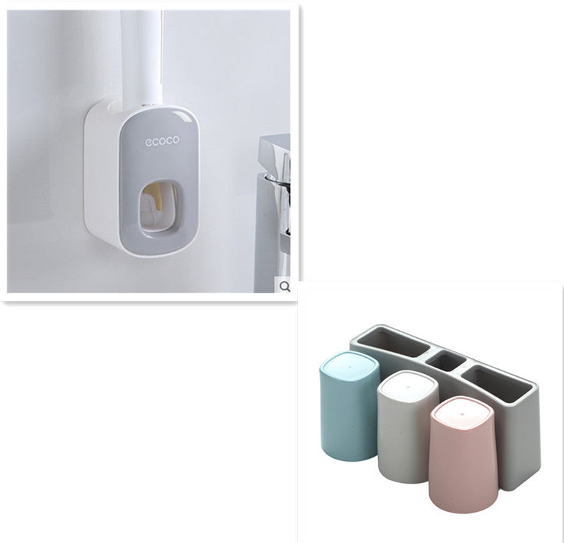 Wall Mounted Automatic Toothpaste Holder Bathroom Accessories Set Dispenser  Bathroom Accessories Grey-Three-cups The Khan Shop