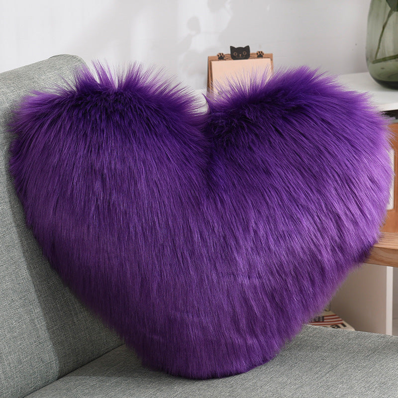 Throw Pillows Heart Shape Long Plush Fluffy Shaggy Cushion  Throw Pillows Purple-Pillow-core-and-pillowcase The Khan Shop