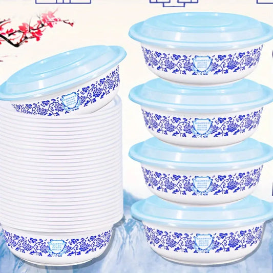 20pcs Microwave Safe Blue and White Porcelain Meal Prep Containers with Lids -  ServeWare KHAN SHOP LLC 