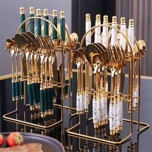 24 pcs Mirror Polished Stainless Steel Cutlery Set for 6 with Tea Spoons -  Spoon Set & Cuttlery KHAN SHOP LLC 