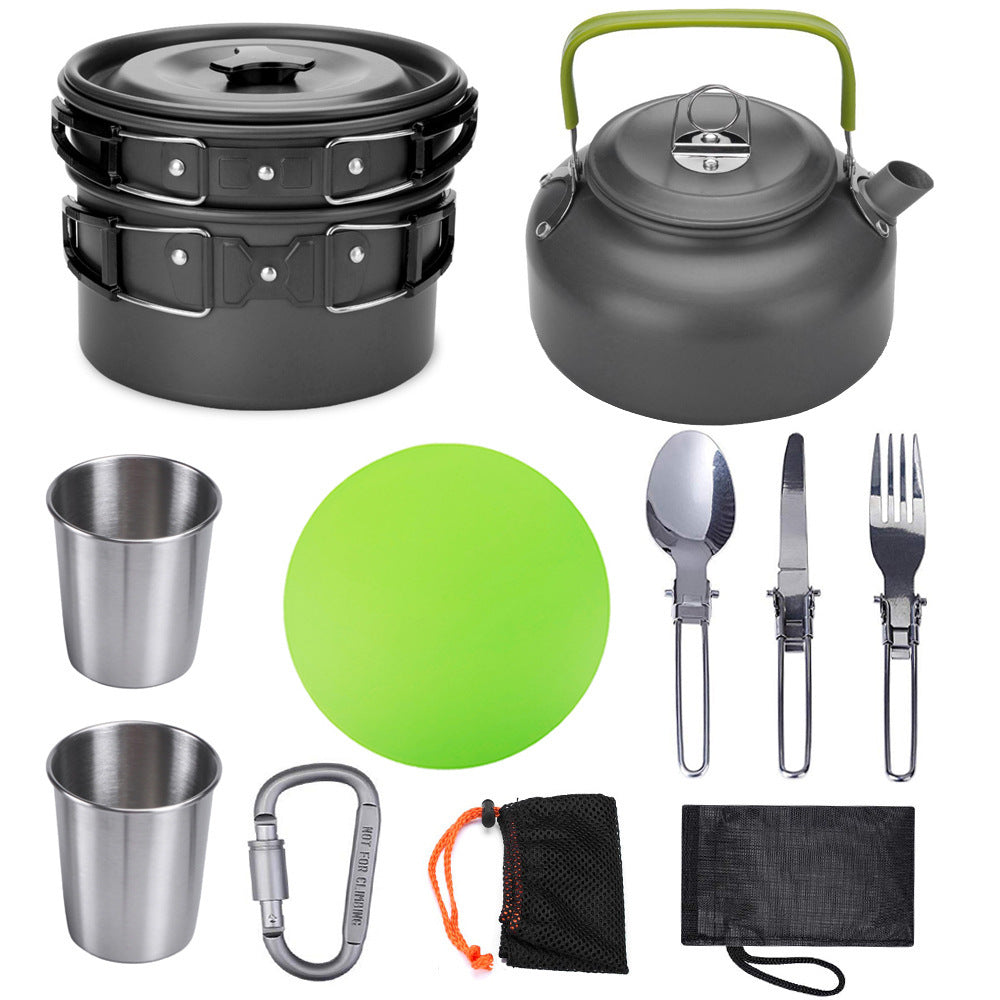 Outdoor Camping Cookware Travel Tableware Cutlery Utensils Hiking Picnic Camping Cookware Set  CookWare Black-B The Khan Shop