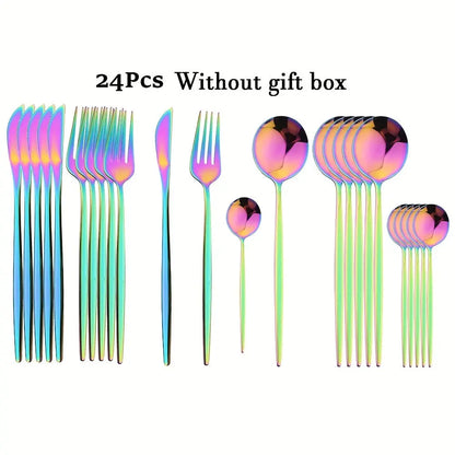 24pcs Elegant Black and Gold Stainless Steel Cutlery Set -  CookWare KHAN SHOP LLC Rainbow