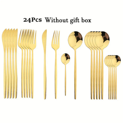 24pcs Elegant Black and Gold Stainless Steel Cutlery Set -  CookWare KHAN SHOP LLC Golden