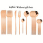 24pcs Elegant Black and Gold Stainless Steel Cutlery Set -  CookWare KHAN SHOP LLC Rose-Color