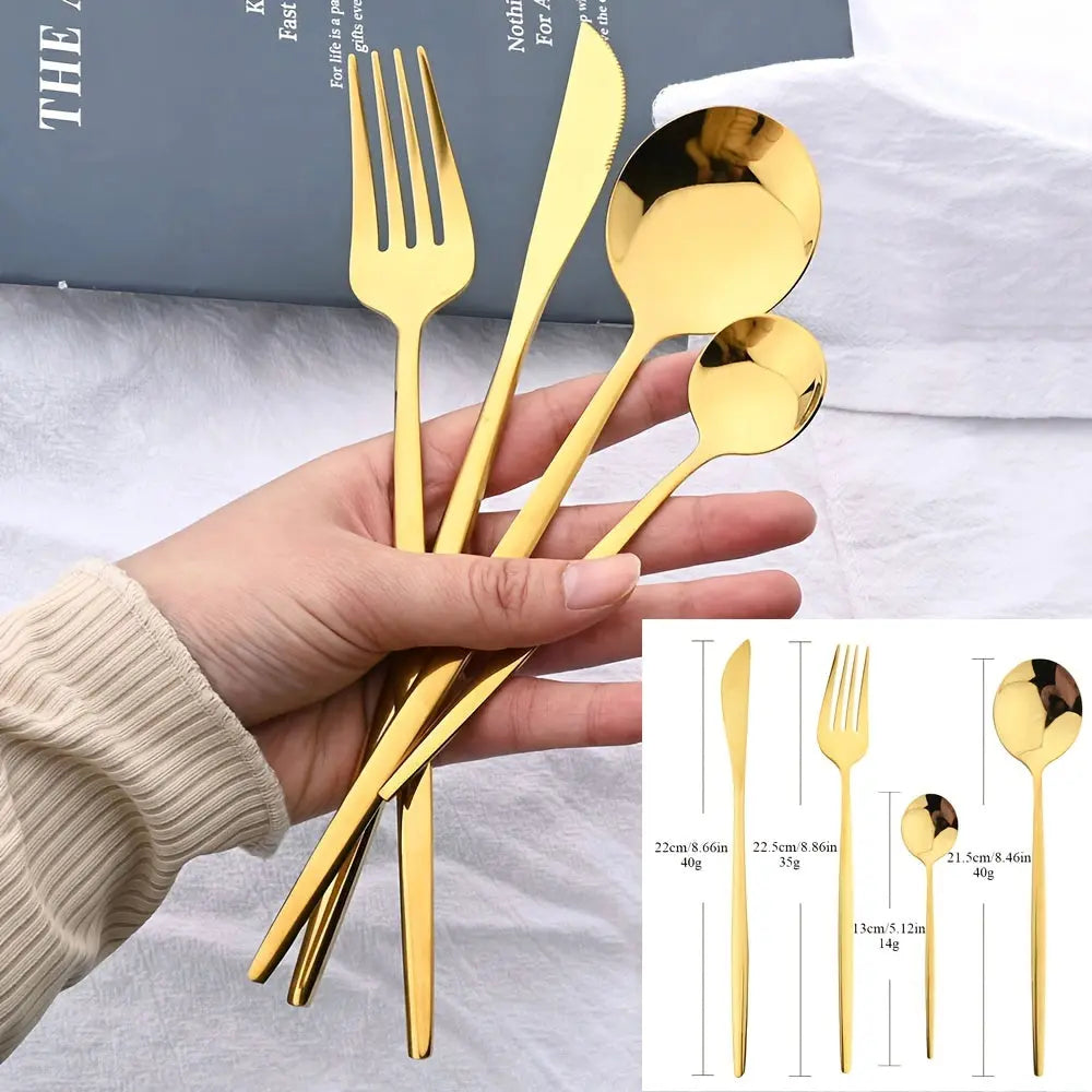 24pcs Elegant Black and Gold Stainless Steel Cutlery Set -  CookWare KHAN SHOP LLC 