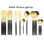 24pcs Elegant Black and Gold Stainless Steel Cutlery Set -  CookWare KHAN SHOP LLC black-golden