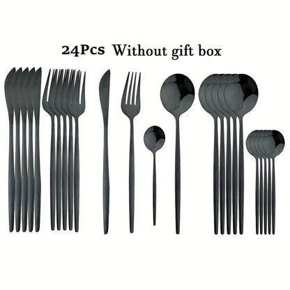 24pcs Elegant Black and Gold Stainless Steel Cutlery Set -  CookWare KHAN SHOP LLC Black