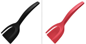 2 In 1 Grip And Flip Tongs Egg Spatula  Kitchen Tools and Gadgets Black-and-red The Khan Shop