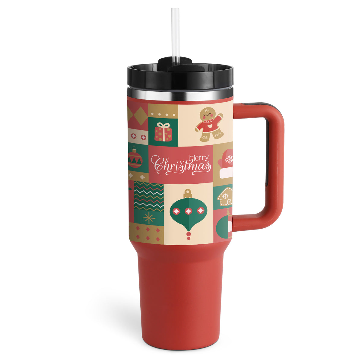 40 Oz Tumbler With Handle Straw Insulated, Stainless Steel  Sipper & Bottle Christmas-Red-1200ML-2PCS The Khan Shop