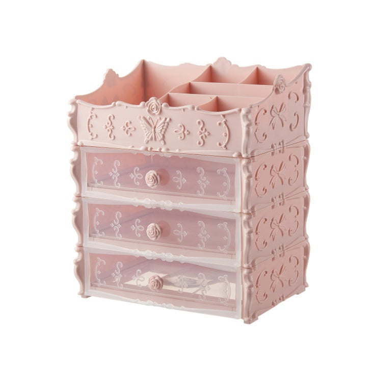 Transparent Makeup Organizer Cosmetic Storage Box  Cosmetics Organizer Transparent-Pink-3-Layers The Khan Shop