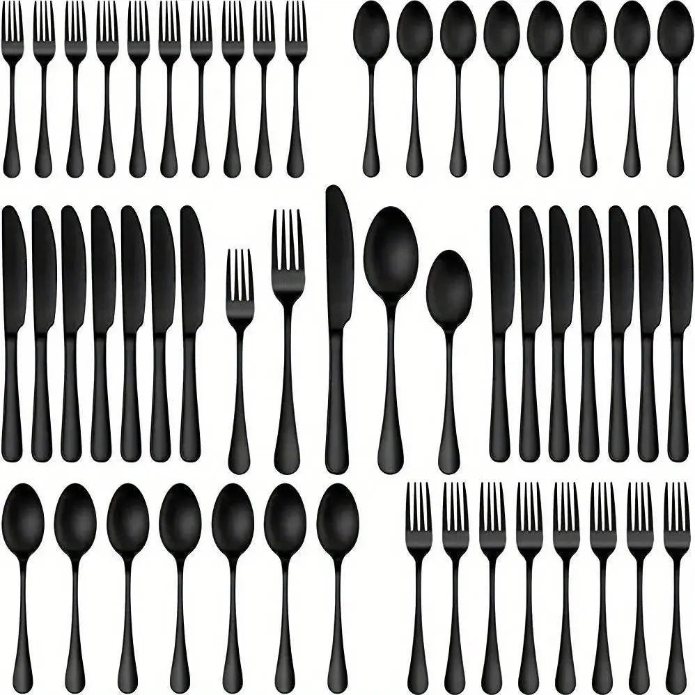 30pcs, Durable Mirror Polished Stainless Steel Cutlery Set -  CookWare KHAN SHOP LLC 30PCS-BLACK